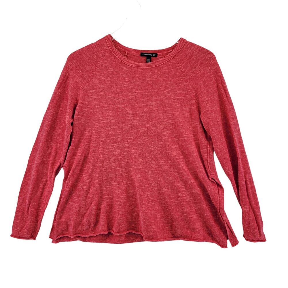 Eileen Fisher Organic Linen Cotton Slub Knit Sweater Coral Pink Size XS Crewneck